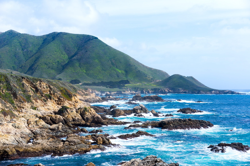 cliffs, 5K, rock - object, pacific ocean, hills, waves, mountain, water, highway, rocks, highway 1, tranquil scene, rock, nature, california, united states