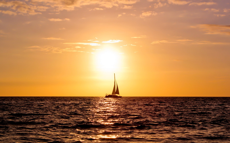 orange color, big island, Beach, water, hd, sea, boat, Travel/Islands, scenics - nature, transportation, beauty in nature, Sunset, outdoors