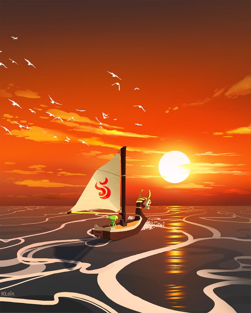 720P, seagulls, The Legend of Zelda, Link, King of Red Lions, The Legend of Zelda: Wind Waker, sunset, sailing, boat