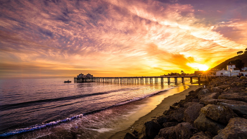 usa, outdoors, tranquil scene, sky, sea, united states, orange color, evening, sunset, cloud - sky, idyllic, horizon over water, architecture, shore, water