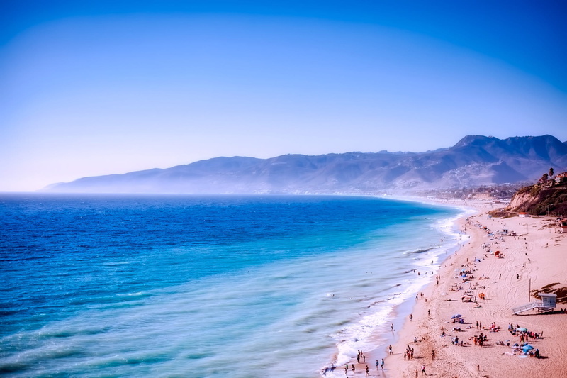 blue, people, scenics - nature, ocean, day, land, nature, vacation, Beach, sky, mountains, California, malibu, crowded, outdoors, beach, motion, california