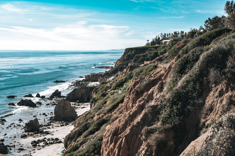rocky coastline, day, united states, forest, rock formation, solid, horizon, losangeles, 5K, horizon over water, tranquility, el matador state beach, lake