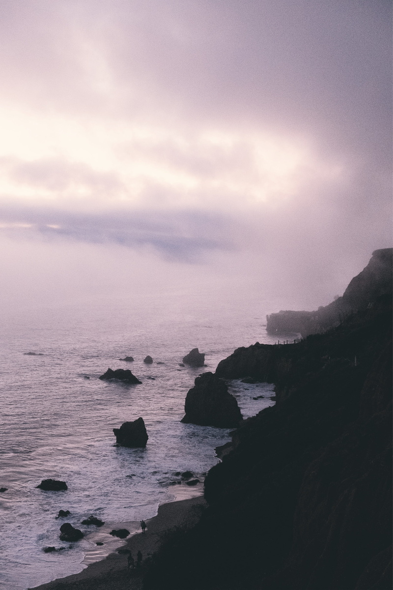 building, coast, rock, tranquil scene, sea, no people, foggy, nature, tranquility, 4K, cloud - sky, cliff, rock - object, outdoors, rocky coastline, el matador state beach