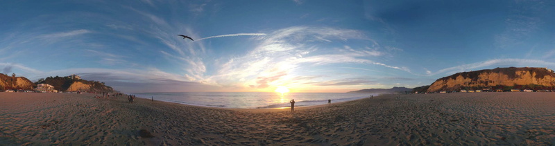 nature, scenics - nature, sand, beach, sun, outdoors, flying, panoramic, water, tranquil scene, no people, sky, bird, sea, 4K, sunset, cloud - sky, beauty in nature