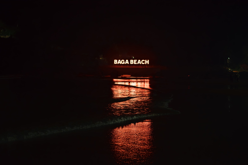 illuminated, dark, architecture, baga beach, light - natural phenomenon, river, text, nature, 5K, india, western script, neon, sea, water, night, built structure
