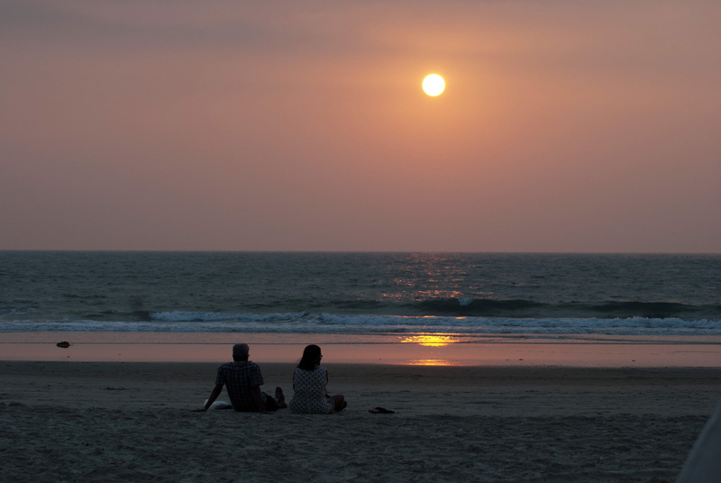 water, Couple, real people, sand, beauty in nature, silhouette, togetherness, Goa, near, men, valentine, leisure activity, horizon, sea, Beach, Sunset