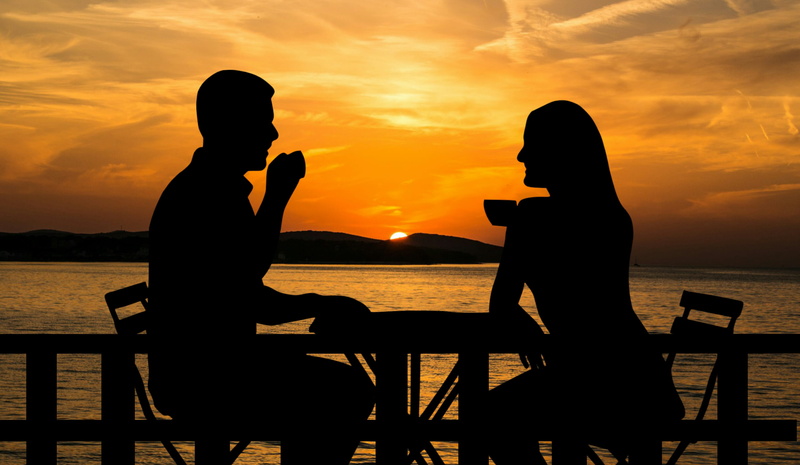 tea, evening, outside, holding, coffee, outdoors, men, together, summer, island, 2K, wife, women, leisure activity, sky, beauty in nature, couple - relationship
