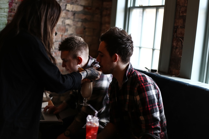 drink, child, group of people, males, food, real people, young adult, adult, milkshake, emotion, childhood, liverpool, window, sip, togetherness, standing