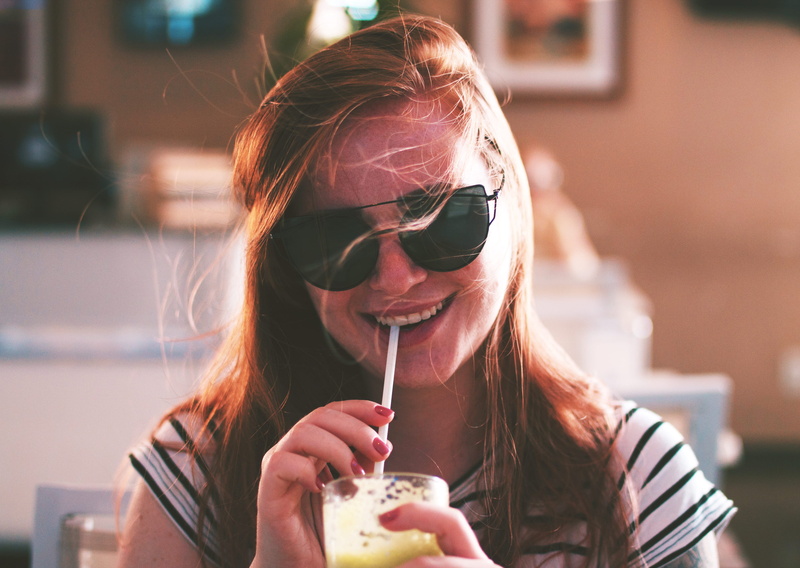 front view, summer, holding, only Women, Babe, food and drink, leisure activity, glasses, hairstyle, one Person, enjoyment, one Woman Only, cheerful, zipping