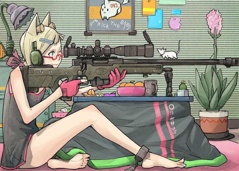 fun, awp, furniture, Original, Sniper, Anime, Animal Ears, gray, communication, technology, representation, text, multi colored, art and craft, wireless technology