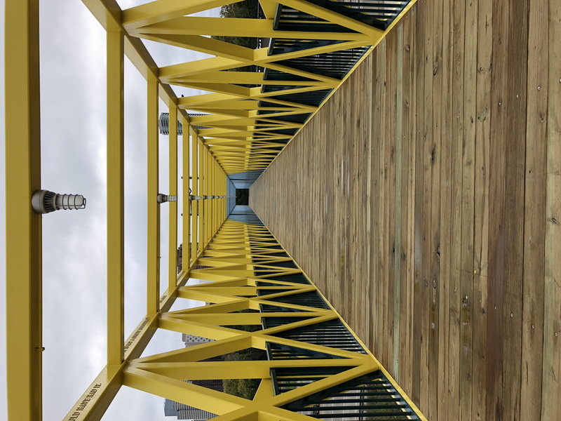 bridge - man made structure, united states, directly below, wood - material, pattern, sign, day, 14357 loring greenway, protection, yellow, minneapolis