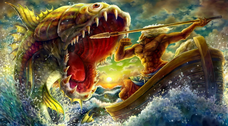 one animal, close-up, animal, 2K, day, monster, Other Games, sea, dragons, concept, man, illustration, crown, boat, animals in the wild, outdoors, ConcepArt