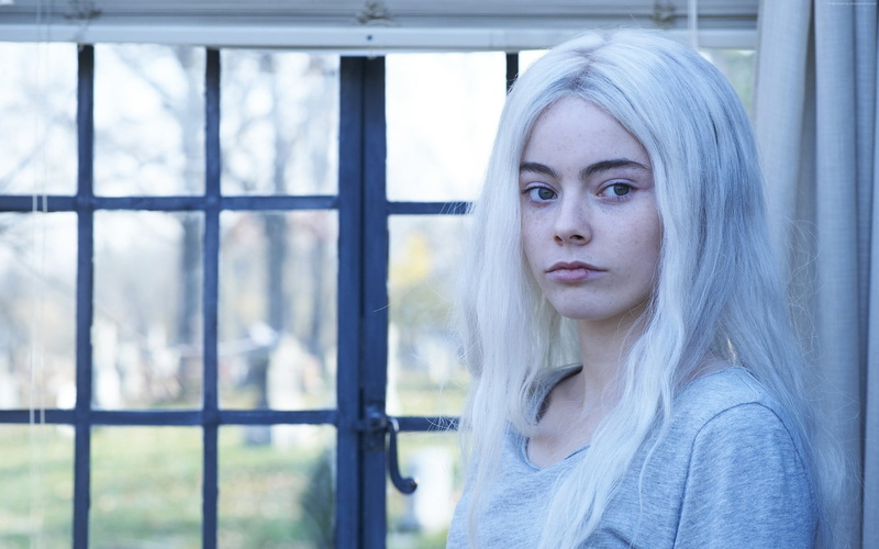 face, white hair, depression - sadness, 1080P, serious, actress, front view, looking, long hair, hair, young adult, watching, Hemlock Grove, beautiful woman