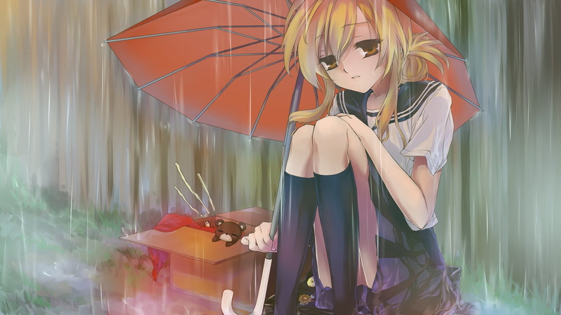 beautiful woman, Nyan Koi, leisure activity, real people, young adult, nature, umbrella, young women, protection, outdoors, hairstyle, women, looking, Mizuno Kaede 