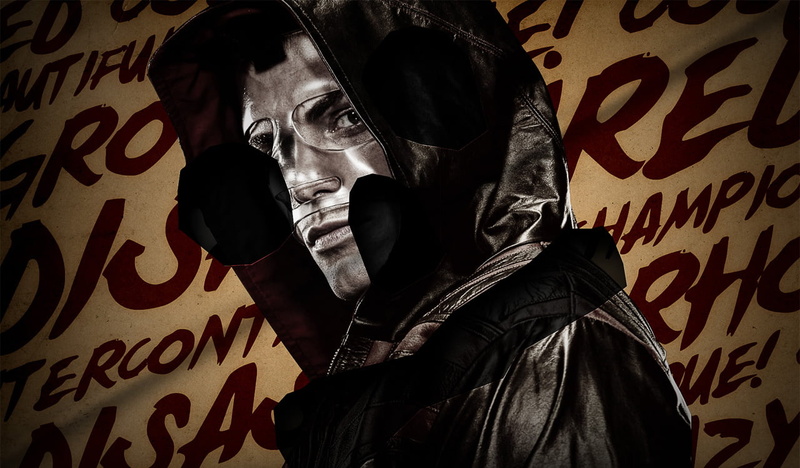 wearing, standing, men, leather, digital, disguise, WWE, clothing, communication, man, waist up, mask - disguise, american, rhodes, graffiti, text, obscured face