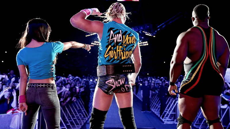 night, 1080P, indoors, crowd, competition, WWE, AJ Lee, dolph ziggler, men, people, rear view, clothing, young adult, group of people, athlete, blue, standing
