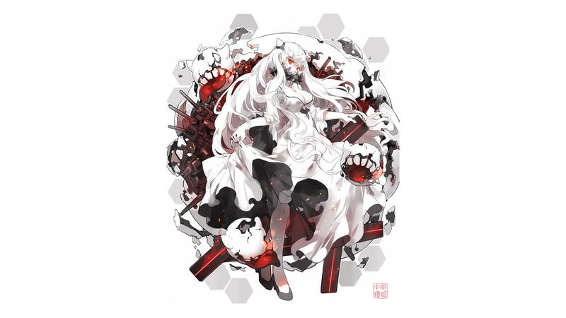 anime girls, white, Midway Hime, Kantai Collection, Midway Princess, 1080P, anime, monster girl, weapon