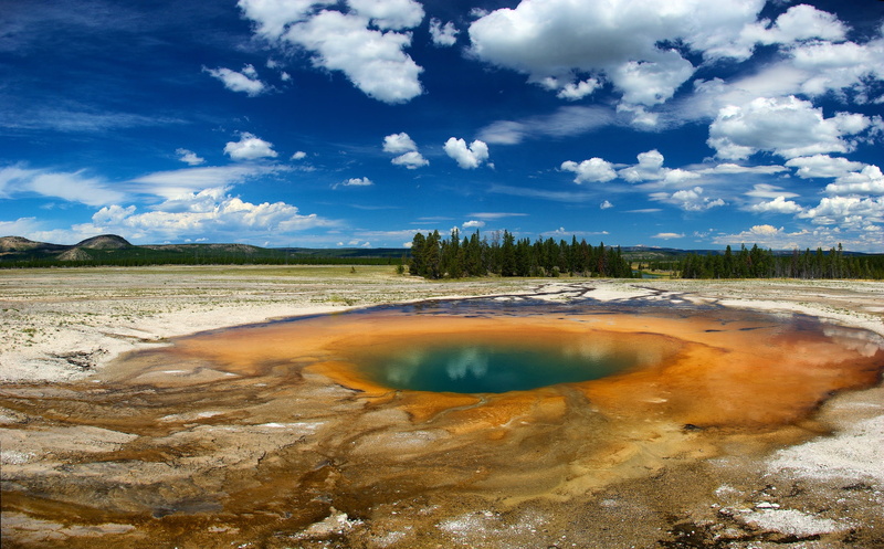 midway, scenery, nature, cloud - sky, reflection, volcanic, outdoors, scenics - nature, turquoise pool, geothermal, yellowstone, clouds, geology, minerals