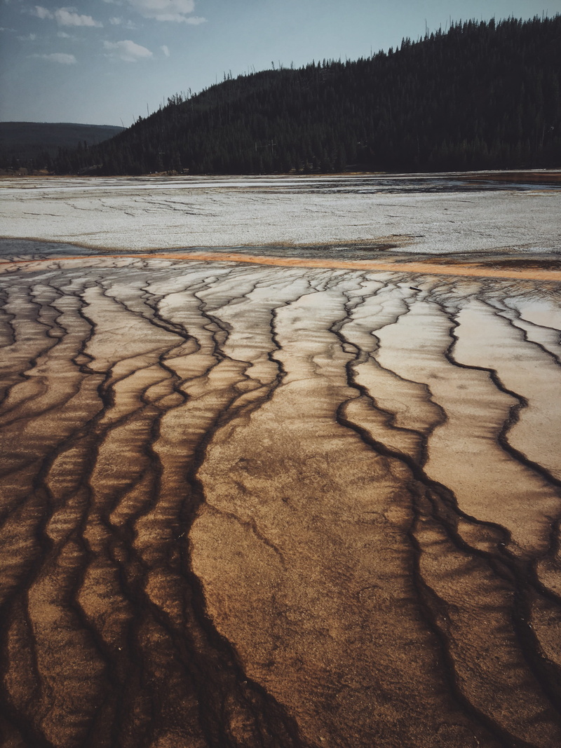 salt, midway geyser basin, sky, non-urban scene, cold temperature, beach, sand, tranquility, nature, ripples, texture, landscape, land, interesting, cloud - sky