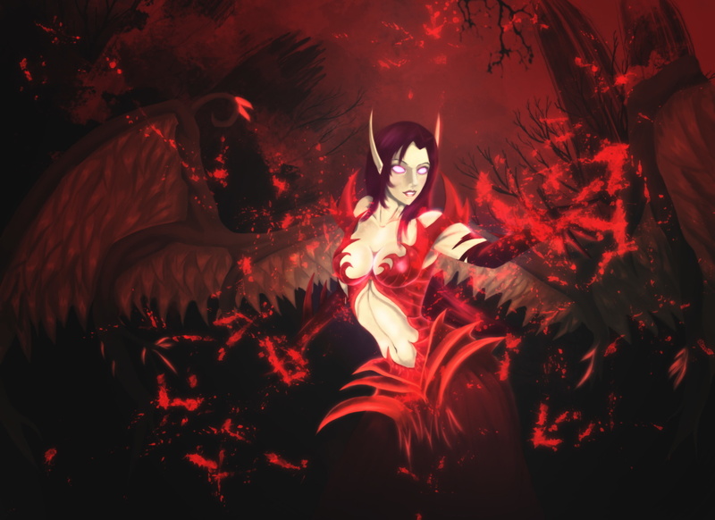 look, wings, girl, the demon, 2K, magic, Morgana, Neiths, art, League of legends