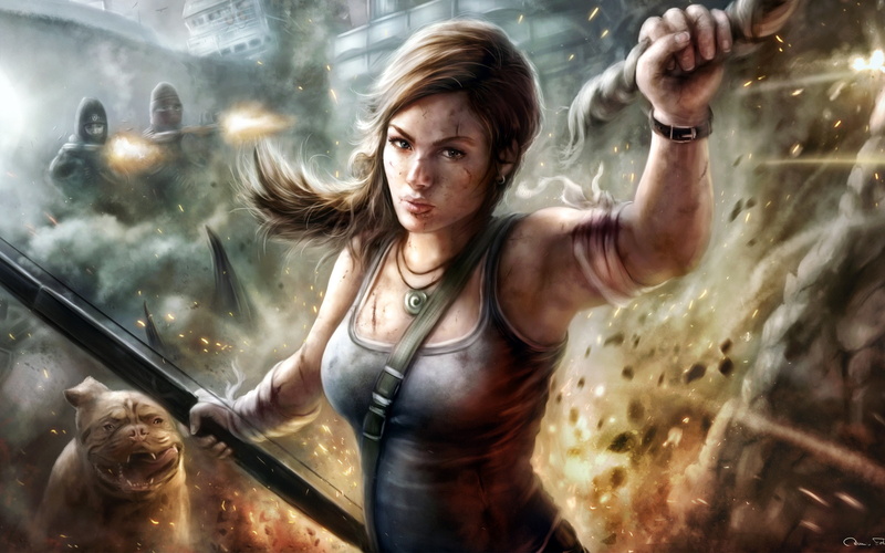 gun, tank, raider, top, 2K, grey, girl, tomb, games, croft, character, video, lara, shoot, bow, lara croft, game, girls, dog, d, tomb raider, video game girls