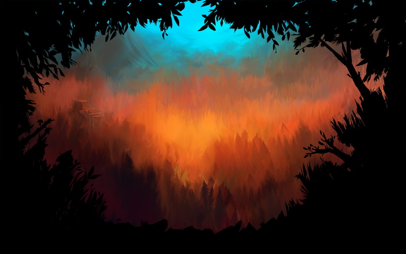 1080P, plants, orange, trees, 00111 (Artist), artwork