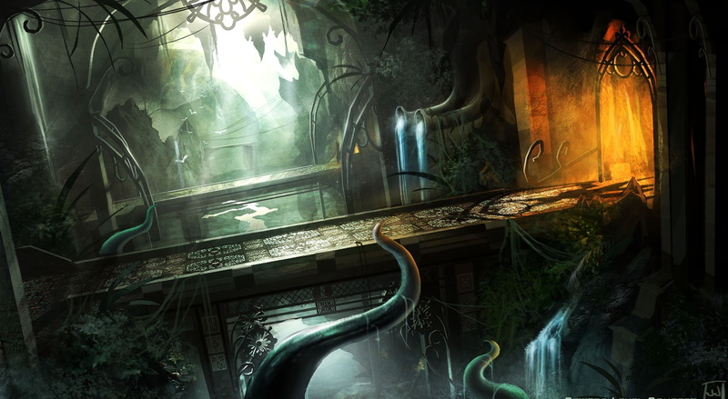 indoors, sunlight, gray, plant, damaged, illuminated, run-down, tree, Games, ruined, railing, trine 2, industry, staircase, dungeon, metal, day