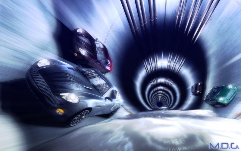 sewer, cars, race, pipes, lights, 1080P, tunnel