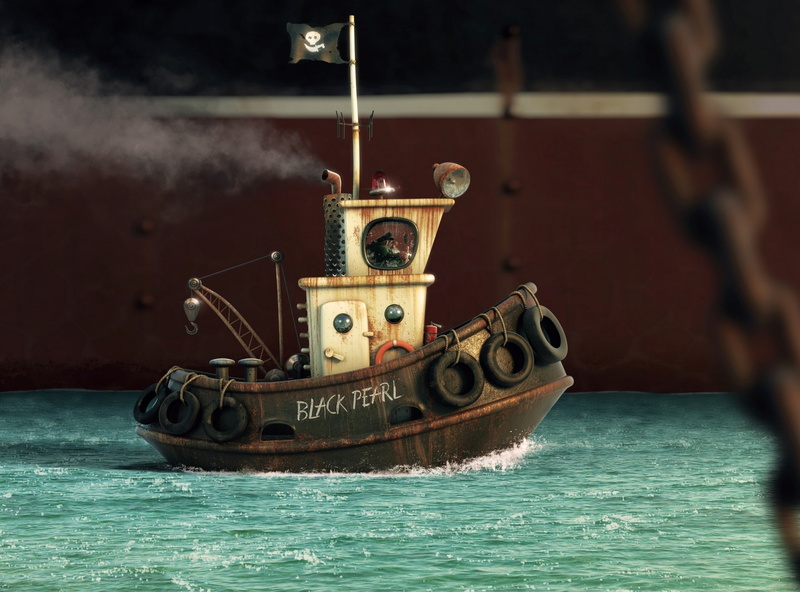 Funny, water, no people, sea, 3D, nautical vessel, Cute, nature, day, passenger craft, 2K, boat, travel, Sea captain, painting, outdoors, metal, Artistic