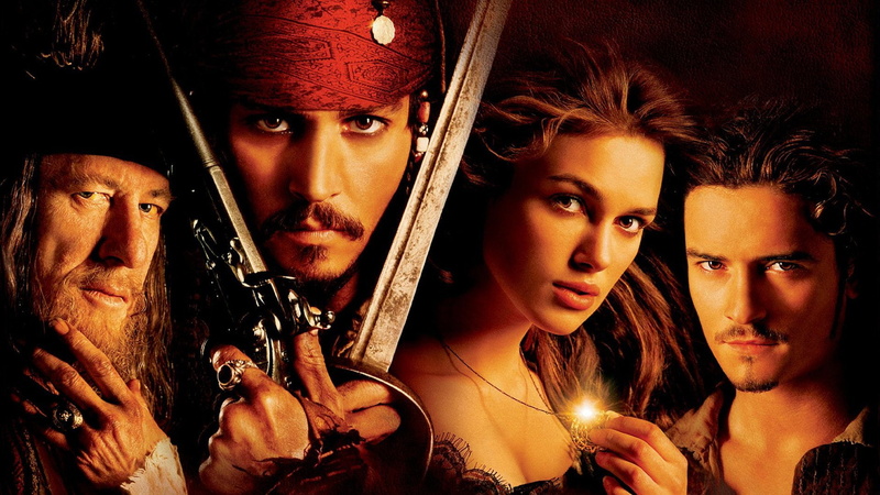portrait, Keira Knightley, Orlando Bloom, weapon, Geoffrey Rush, Will Turner, aggression, headshot, hat, Jack Sparrow, Pirates Of The Caribbean: The Curse Of The Black Pearl