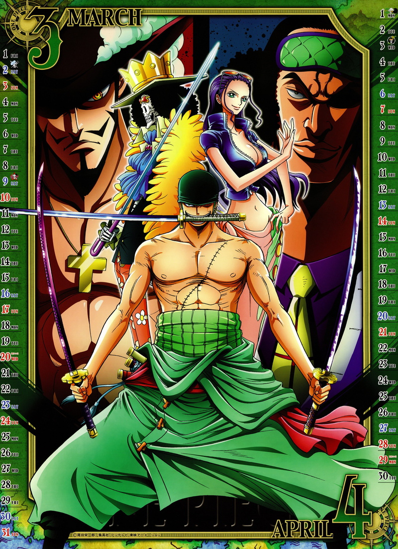 hawkeye, brook, 4K, zoro, roronoa, calendar, aokiji, anime, robin, manga, piece
