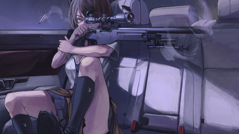 bipod, 1080P, telescopic sight, Remington 700, koh, short hair, anime