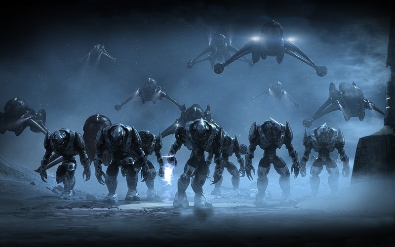 Halo, video games, aliens, spaceship, Covenant, 1080P, snow, Banshee (Halo), army, Halo Wars, sword, Sangheili