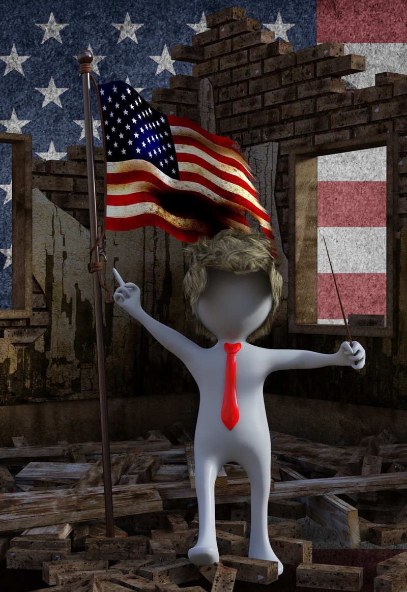 caricature, banner, international, destruction, flagpole, flag, wind, chaos, decisions, twitter, standing, day, north korea, policy, cartoon, united states