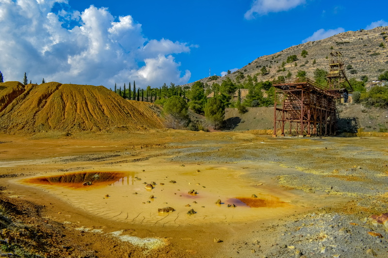 ecology, sky, tranquil scene, idyllic, water, ecosystem, mountain range, cyprus, environment, kokkinogeia mine, landscape, day, nature, outdoors, formation