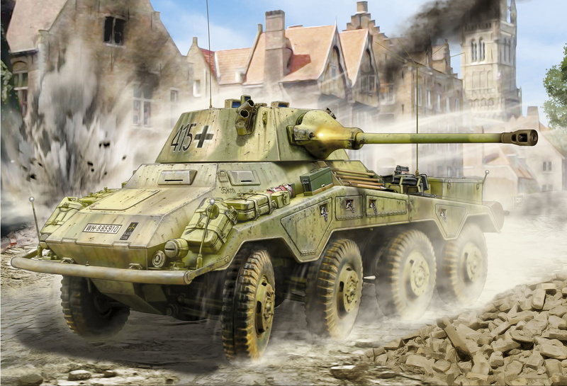 Heavy armored reconnaissance vehicle (5cm), Armored car, 1080P, German, Sd.Car.234/2, Figure, Puma, 50 mm KwK 39/1 L/60, Heavy