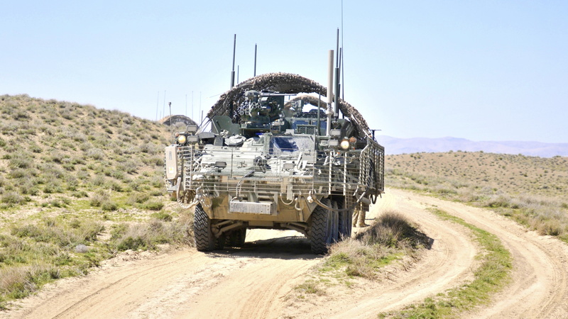 IAV Stryker, black, armored fighting vehicles, pathway, ICV, desert, grey, green, 4K, truck, grasses, M1126, U.S. Army