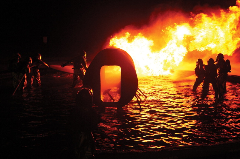 practice, aircraft, 1080P, danger, nature, silhouette, sea, real people, fighter, safety, marines, burning, firefighter, fire - natural phenomenon, near