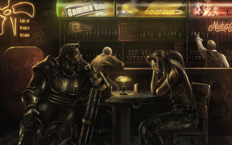 famous Place, adult, inside, communication, 720P, architecture, bar, man, fallout, group of people, male, male likeness, people, illuminated, togetherness