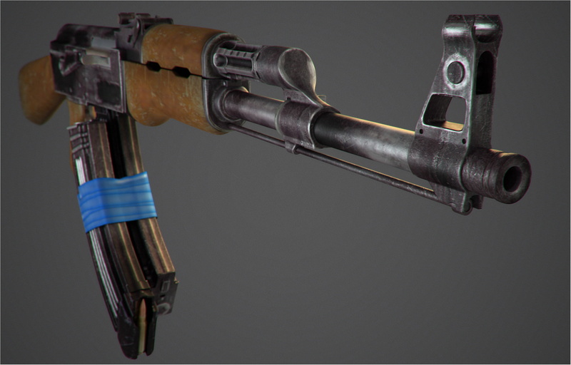 machinery, wood - material, handgun, equipment, Machine, 1080P, brown, weapon, colored background, black, focus on foreground, Kalashnikov, weapons, technology
