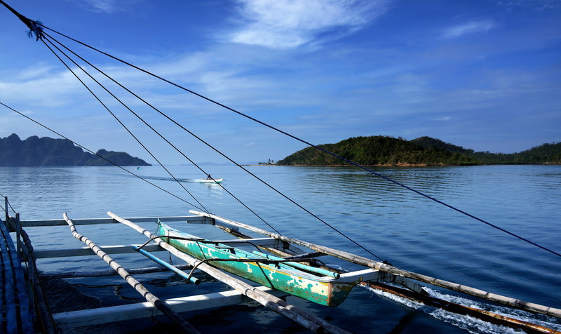 mode of transportation, sea, tree, beauty in nature, palawan, sky, 5K, tranquil scene, el nido, blue, sailboat, fishing industry, no people, ocean, beach