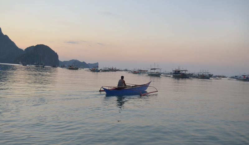 el nido, tranquility, scenics - nature, men, travel, real people, boat, outdoors, lifestyles, beach, nautical vessel, sky, sunset, waterfront, mode of transportation