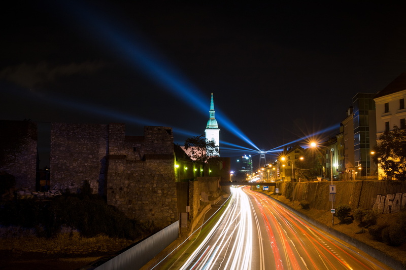 speed, light trails, night, transportation, 2K, architecture, cityscape, Bratislava, light, city life, outdoors, blurred motion, the way forward, city