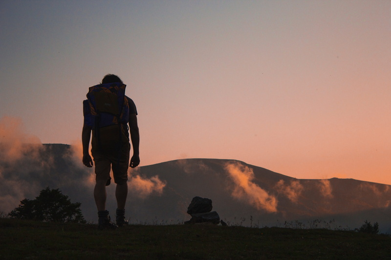 adventure, rear view, sunrise, mountainous landforms, journey, men, dawn, non-urban scene, 5K, summit, hike, morning, scenics - nature, activity, mountain
