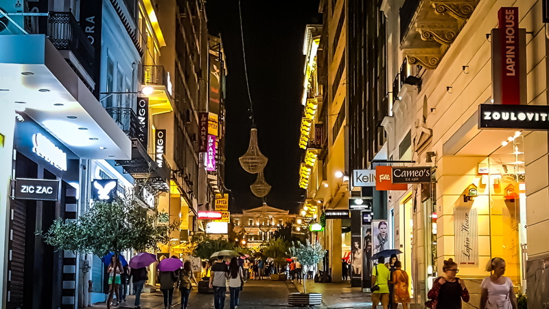 Athens, street, real people, crowd, leisure activity, store sign, large group of people, communication, town, men, shops, group of people, district, architecture
