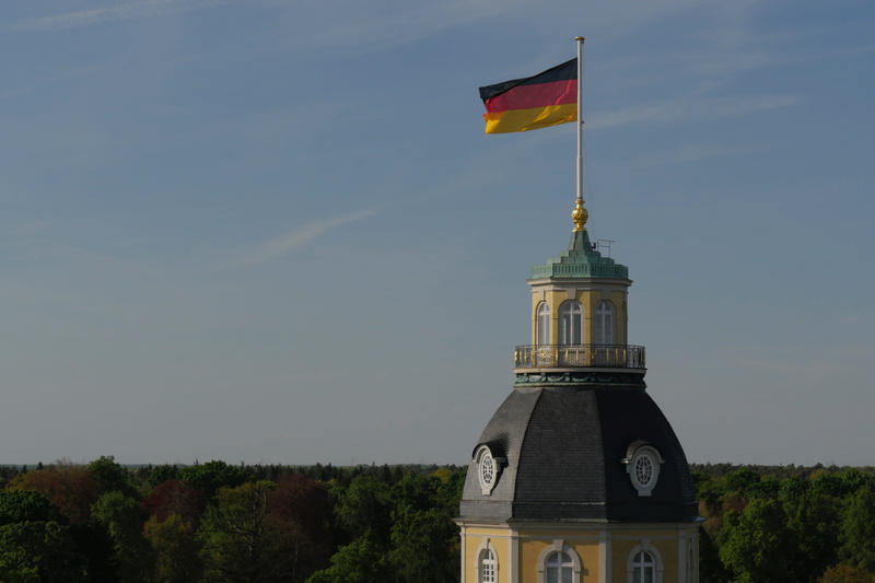sky, plant, travel destinations, travel, germany flag, no people, national flag, german flag, building exterior, flag, 5K, karlsruhe, patriotism, tower