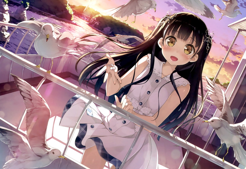 sunlight, long hair, black hair, ship, women, Anime, day, real people, retail display, one person, lifestyles, artist kantoku, indoors, leisure activity