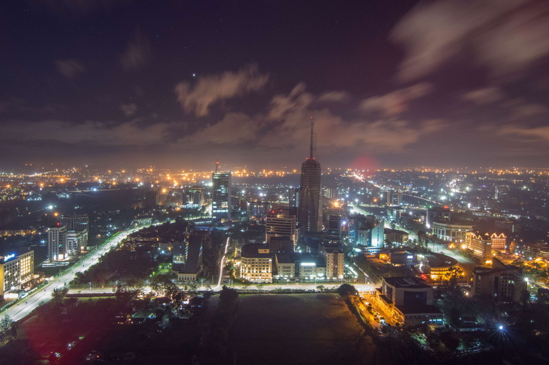 nairobi, urban skyline, sky, travel destinations, tall - high, high angle view, city life, nature, kenya, landscape, cityscape, cloud - sky, night, building