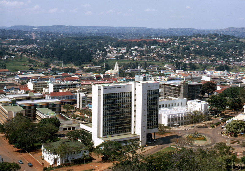 country, outdoors, africa, high angle view, residential district, cloud - sky, 1970, kampala, building exterior, uganda, office building exterior, building