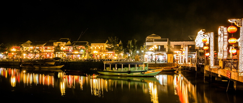 nature, hoi an, travel destinations, asia, building exterior, reflection, illuminated, nighttime, river, 2K, city, waterfront, sailboat, park, nightlife